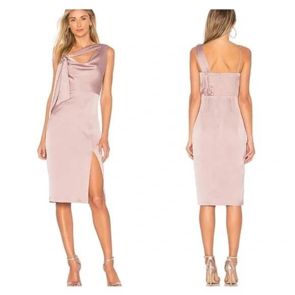 Finders Keepers Midi Dress Womens XS Mauve One Shoulder Satin Cowl Neck Slit